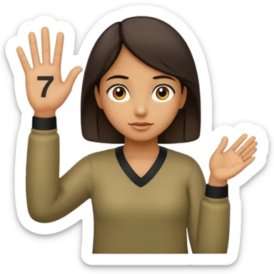 Creat a person shruging and on his right hand there is a 6 and on his left there is a 7 sticker