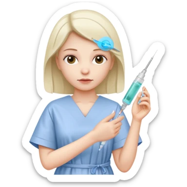 sick woman getting syringe shot arm sticker