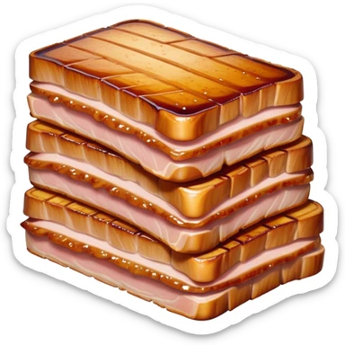 Cinematic tender pork belly, slow-roasted to perfection, crispy caramelized edges, glistening with juices, sliced into thick, rich layers, warm golden tones, luxurious and indulgent. sticker