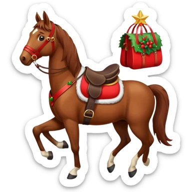 christmas brown horse with a red saddle sticker