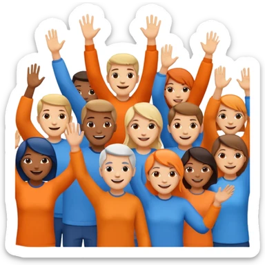 A cheering crowd within a circle of shades of orange and blue sticker