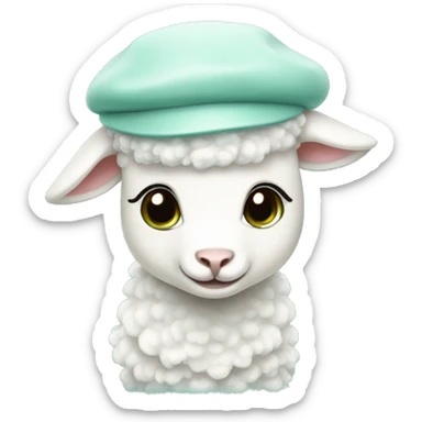 cute little lamb wearing a white beret in aqua green color sticker