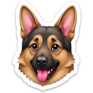 German shepherd with tan and black fur, tongue out, head tilted  sticker