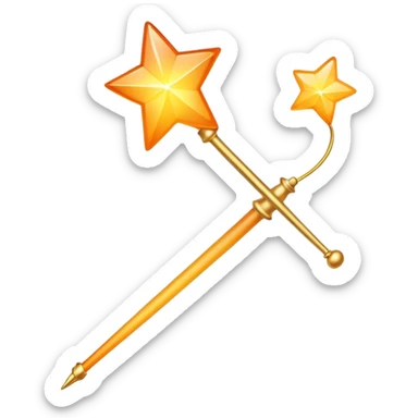 Classic magic wand like Apple's emoji but with yellow stars featuring a smooth yellow-to-orange gradient, sparkly magical effect sticker