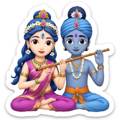 Radha rani and lord sri krishna play flute, skin colour is fairy white sticker