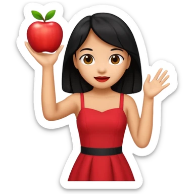 Lilo from Lilo & Stitch as an apple style emoji, waving, red dress, black hair sticker