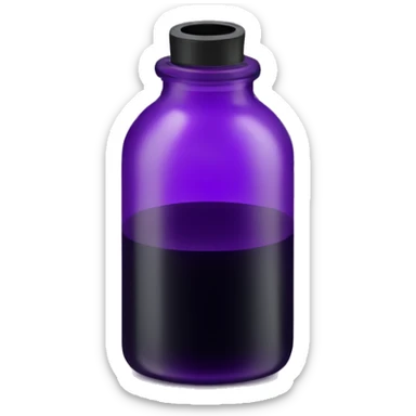 Create a cute and simple emoji representation of an ink bottle. The ink bottle should be classic in shape, with a round base and a narrow neck. The bottle should be 1 & purple in colour sticker