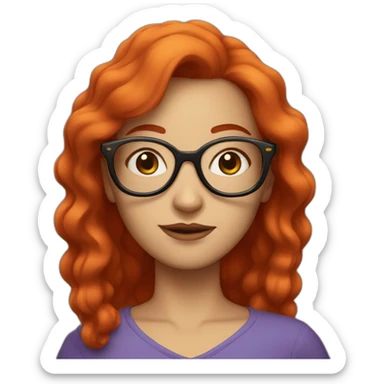 white woman with mid red hair and big red glasses sticker