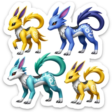 Colorful Meloetta-Electrike-Renamon-Wargreymon-Sergal-Pokémon-Digimon-Fakémon-fusion-hybrid-creature sticker