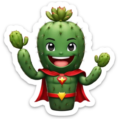 super hero cactus laughs in black and red outfit sticker