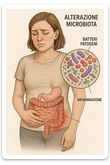 donna con alterazione del microbiota intestinale e molto specifica in italiano sticker