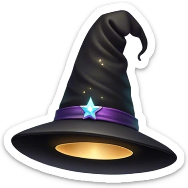 A mysterious black magician’s hat floating in mid-air, surrounded by soft glowing sparkles and a subtle magical aura. A faint swirl of energy flows underneath, giving the illusion of levitation. Flat, modern illustration, clean and minimalistic, digital art, white background, iOS emoji aesthetic. sticker