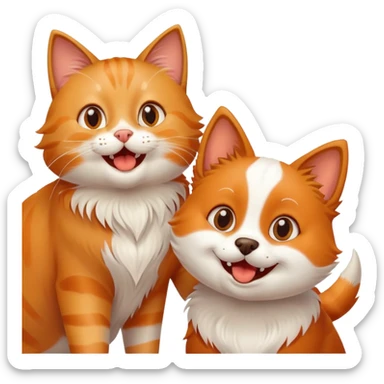 Excited happy cat being greeted by a friendly dog sticker