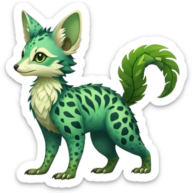 Feral Rare Fantasy vibrant tropical Vernid-Trico-species by LiLaiRa, random markings, tufted tail, tufted ears, full body sticker