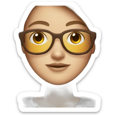 White Girl with brown long straight hair and golden glasses sticker