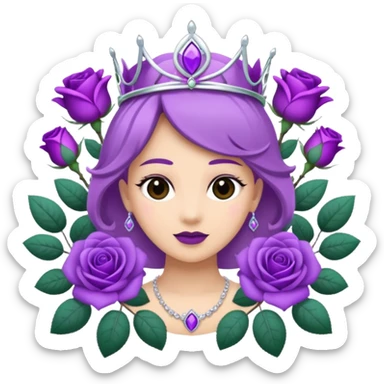 Purple rose with silver tiara and a purple emblem leaf wreath sticker