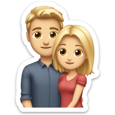boyfriend with light brown hair and brown eyes and girlfriend with blonde hair and hazel eyes hugging eachother with heart around them  sticker