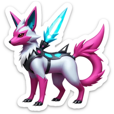 White and magenta cyperpunk futuristic feral Zangoose-Manectric-Luxray-Umbreon-Vaporeon-Amaura-Electrike-fusion-creature  sticker