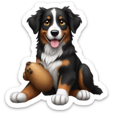 black australian shepard holding a beaver in his paws sticker