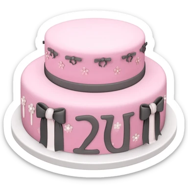 Pastel pink shaped birthday cake with black and white bows and flowers sticker