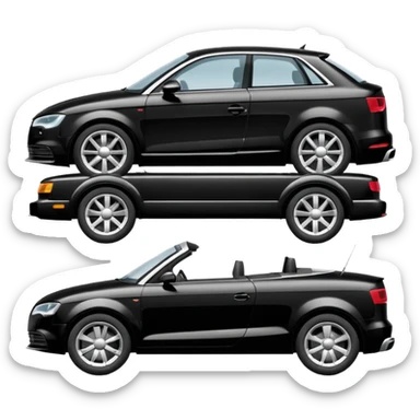 create an ios emoji of a black car, car shape must be similar to a model audi a3, being towed by a tow car. profile horizontal view on transparent background sticker