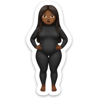 A fat dark skin girl with straight long hair and a dark body suit on sticker