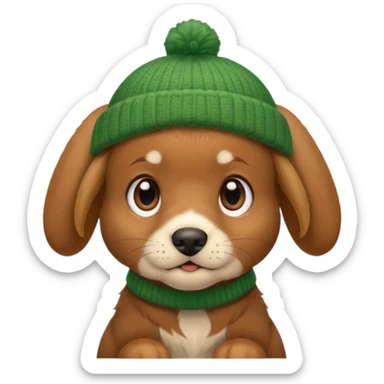 Dog in Green Beanie – brown puppy with floppy ears and cozy beanie. sticker