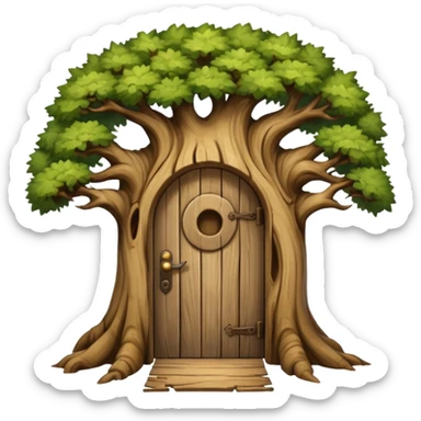 large and old tree with door sticker