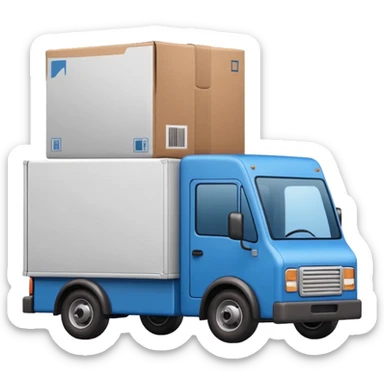 emoji of delivery truck nearby a packaging box sticker