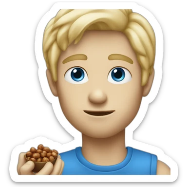 Blond man blue eyes eating big hazelnut sticker