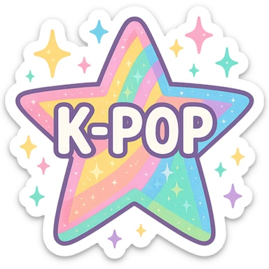 kpop fan star with pastel rainbow and sparkles, fun and colorful sticker