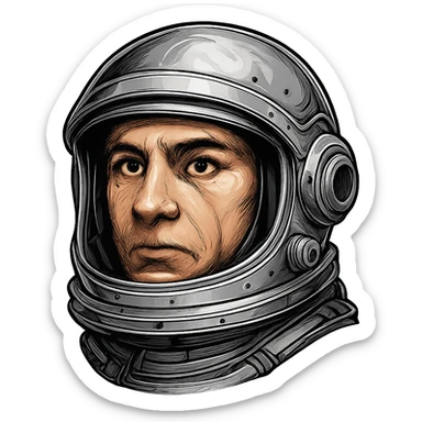 face with silver astronaut helmet emoji, digital illustration sticker