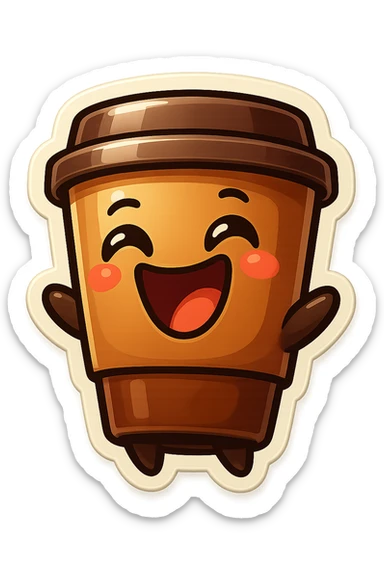 Tall coffee cup, laughing dramatically at self sticker