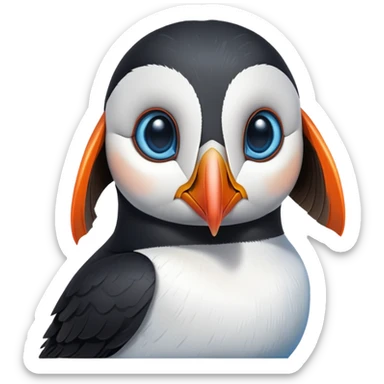 puffin emoji with AI eyes, maybe blue cyber like eyes. Only show the head like the standard puffin penguin emoji sticker