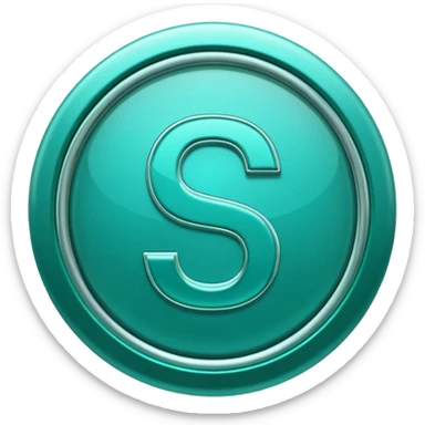 Create a custom emoji badge featuring a stylized, glossy letter “S”. Use the Platinum rank style from League of Legends: teal-green metallics, reflective surfaces, and a futuristic elegant frame. Vibrant and high readability.
 sticker