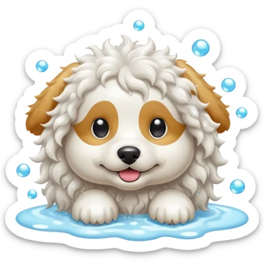 white curly dog with soap bubbles sticker