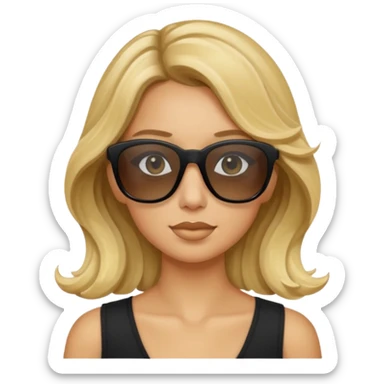 an olive tan woman with wavy blonde hair wearing skinny black rectangular sunglasses sticker