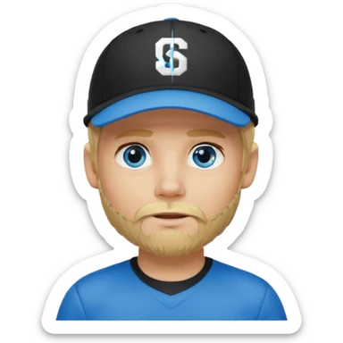 Ragazzo biondo con occhi azzurri e con barbetta bionda e cappello nero  sportivo con visiera sticker