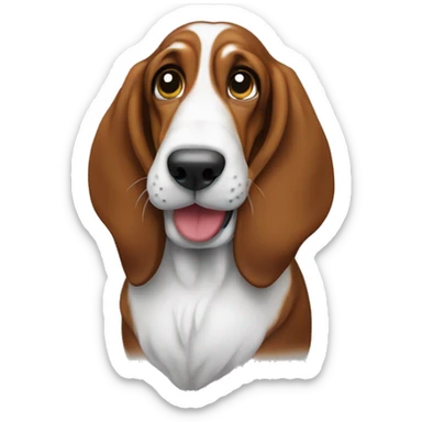 Basset hound with a toy sticker