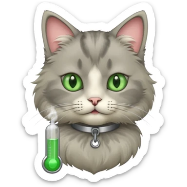 sick cat with termometer sticker