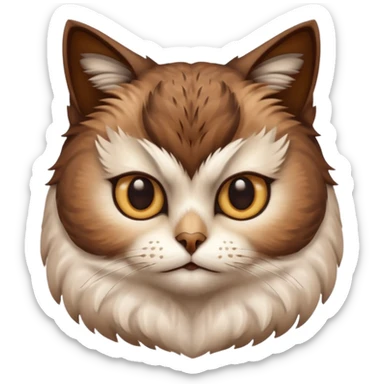 An cats head with a brown on top of the head of the cat the cats head infused with an white owls body with brown wings sticker