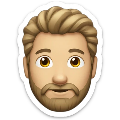 a bearded white brown-haired man with a manbun sticker