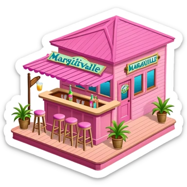 Pink margaritaville dockside bar, isometric exterior sticker