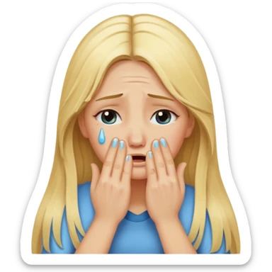 long Blonde hair girl crying with hands covering face sticker