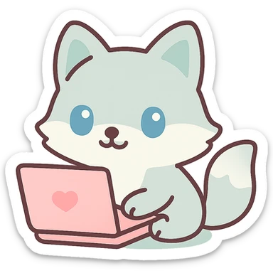 Change the animal to a silver fox typing on a laptop, keep the kawaii style, transparent background. sticker