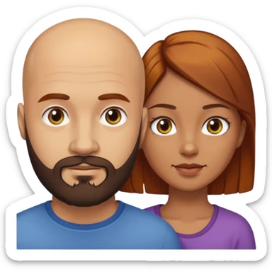 Couple. A bald man with dark brown beard and a girl with light skin. She has dark yellow brown auburn hair. Different skincolor. sticker
