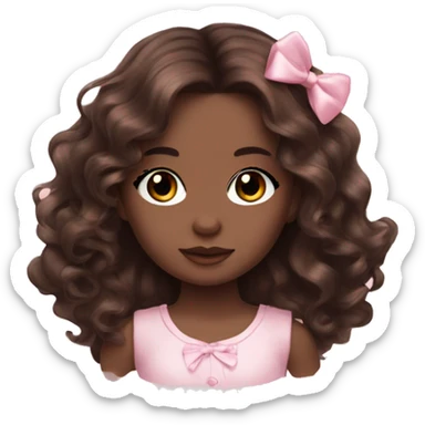 dark brown doll eyes, dark brown wavy hair, feminine, pink, girl, angelic sticker