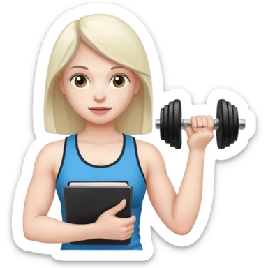 open notebook with workout plan and a dumbbell sticker