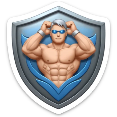 Steel gray shield with muscle icon sticker