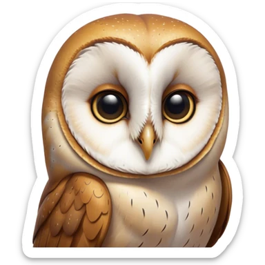 Cinematic Deep Thought Barn Owl Portrait Emoji, Head held high with a serene, contemplative gaze, showcasing its beautifully patterned plumage of white and brown, with eyes deeply focused as if pondering ancient secrets, Simplified yet majestically refined features, highly detailed, glowing with a soft, introspective light, high shine, poised and pensive, stylized with an air of profound wisdom, capturing the essence of an owl immersed in deep thought, so thoughtful it feels like it could silently whisper timeless wisdom from beyond the screen! sticker